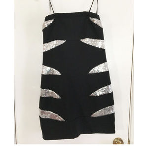 Strapless Black Cocktail Dress with Silver Sequins